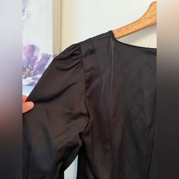 Zara Black Lace Up Cross Over Longsleeve Satin Dress Size medium - Picture 10 of 10